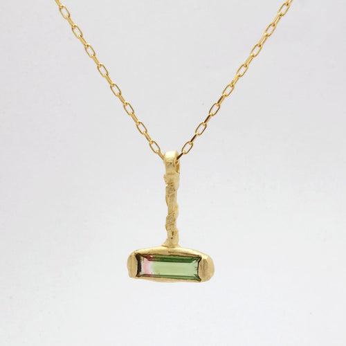 Fraser Hamilton Jewellery | Gold T-bar necklace / pendant with a watermelon tourmaline 