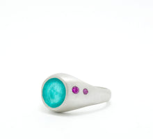 Load image into Gallery viewer, Fraser Hamilton Jewellery | &#39;Journey&#39; Silver signet ring with pink sapphires 
