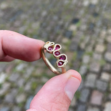 Load image into Gallery viewer, Pukamayu Saunter 14k Gold Ring with rubies Fraser Hamilton Jewellery

