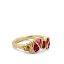 Load image into Gallery viewer, Pukamayu Saunter 14k Gold Ring with rubies Fraser Hamilton Jewellery
