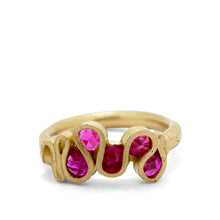 Load image into Gallery viewer, Pukamayu Saunter 14k Gold Ring with rubies Fraser Hamilton Jewellery
