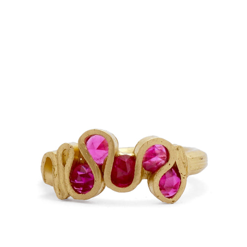 Pukamayu Saunter 14k Gold Ring with rubies Fraser Hamilton Jewellery 